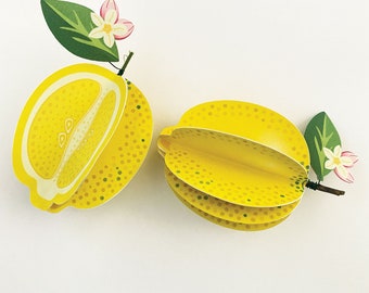 Handmade 3D Paper Lemons with Wood Stems, Faux Citrus Decor, Kitchen Accents