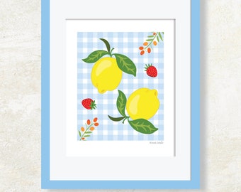 Gingham Lemons Giclée Art Print | Lemon Art | Art Print | Wall Decor | Fruit Poster | Lemon Print | Farmhouse | Country | Giclée Print