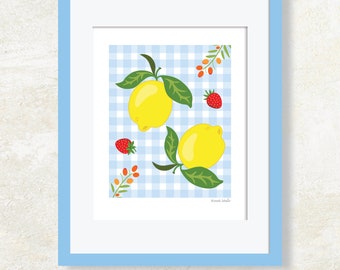 Gingham Lemons Giclée Art Print: Farmhouse Kitchen Wall Decor