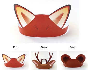 Forest Animal Paper Crown Template | Forest Animal Crown | Birthday Hat | Birthday Crown | Paper Crown | Party Decor |  Fox | Deer | Bear