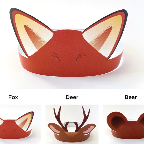 Forest Animal Paper Crown Template | Forest Animal Crown | Birthday Hat | Birthday Crown | Paper Crown | Party Decor |  Fox | Deer | Bear