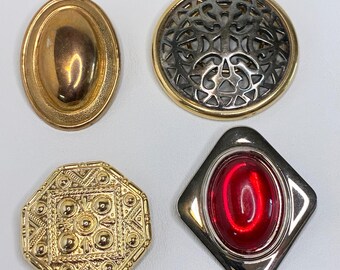 Vintage Scarf Clip Lot Premier Designs Red Cabochon Gold Silver Tone Estate