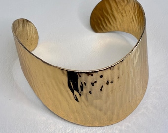 Vintage Gold Tone Hammered Wide Cuff Statement Bracelet Estate