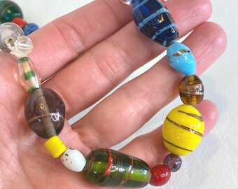 Vintage Necklace Handcrafted Glass Bead Lampwork Long Strand Multi Color 37"