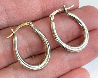 Orecchini a cerchio ovali in argento sterling vermeil vintage con chiusura a scatto 925 JCM Jacmel