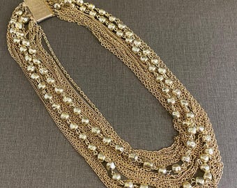 Collana vintage a più fili con perline color oro e strati sovrapposti, 48 cm (19 pollici).