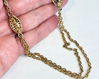 Collana vintage Monet a doppio filo, stazione color oro, catena lunga 54 pollici, stile flapper