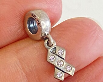 Charm pendente vintage Pandora a forma di nastro rosa in argento sterling 925 (ALE, fuori produzione)