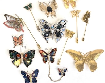 Vintage Butterfly Brooch Pin Lot Rhinestone Trifari 1928 Enamel 13pc Some Signed