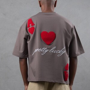 Y2K Ace of Hearts Chenille Patch T-Shirt, Streetwear Graphic Tee