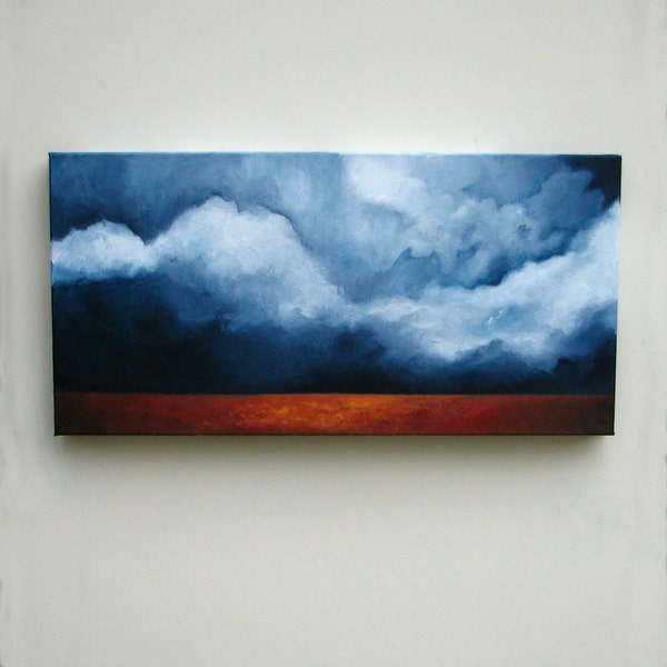 Original oil painting, Landscape,  dark sky,  thunderstorm clouds, autumn colors, dramatic - One Angry Afternoon