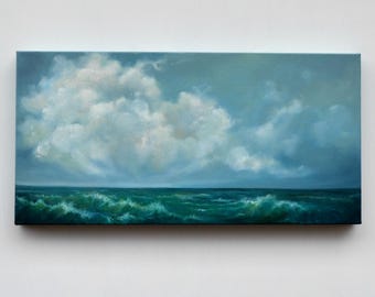 Seascape painting, cloud painting, original oil painting, ocean painting, original art - Learning how to swim