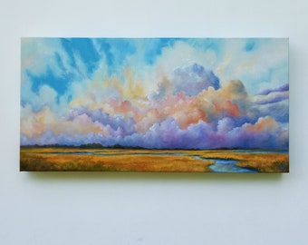 Original oil painting, cloud painting, landscape painting, marsh painting, jewel tone painting, original art - Candy Sky