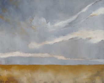 Oil painting on canvas, original painting, desert painting, home decor, white clouds, neutral tones- The Drought