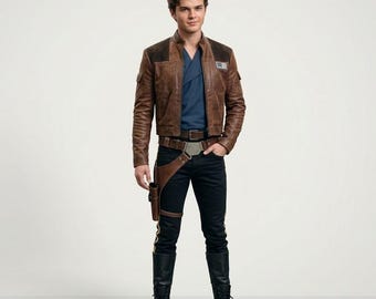 Han Solo inspiriertes Cosplay-Kostüm, Star Wars Smuggler-Outfit, braunes Lederjackenkostüm, Space Cowboy-Anzug, Halloween-Cosplay der Herren.