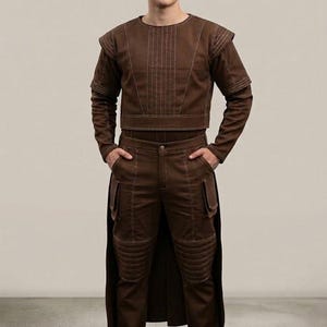 Fantasia de Cosplay do Mandaloriano para Homens | Macacão de Voo do Mandaloriano Inspirado em Star Wars | Roupa Marrom de Caçador de Recompensas de Ficção Científica | Traje Futurista para Cosplay. imagem 1