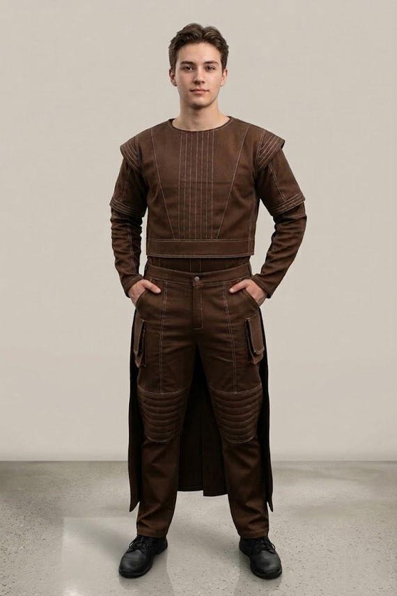 Mandalorian Cosplay Costume Men | Star Wars Inspired Mando Flight Suit | Brown Sci Fi Bounty Hunter Outfit | Futuristic Cosplay Suit.