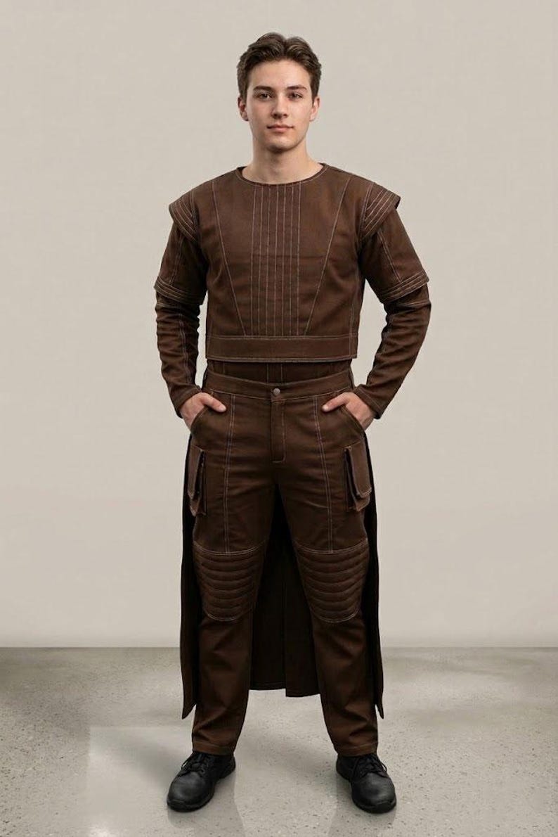 Fantasia de Cosplay do Mandaloriano para Homens | Macacão de Voo do Mandaloriano Inspirado em Star Wars | Roupa Marrom de Caçador de Recompensas de Ficção Científica | Traje Futurista para Cosplay. imagem 1