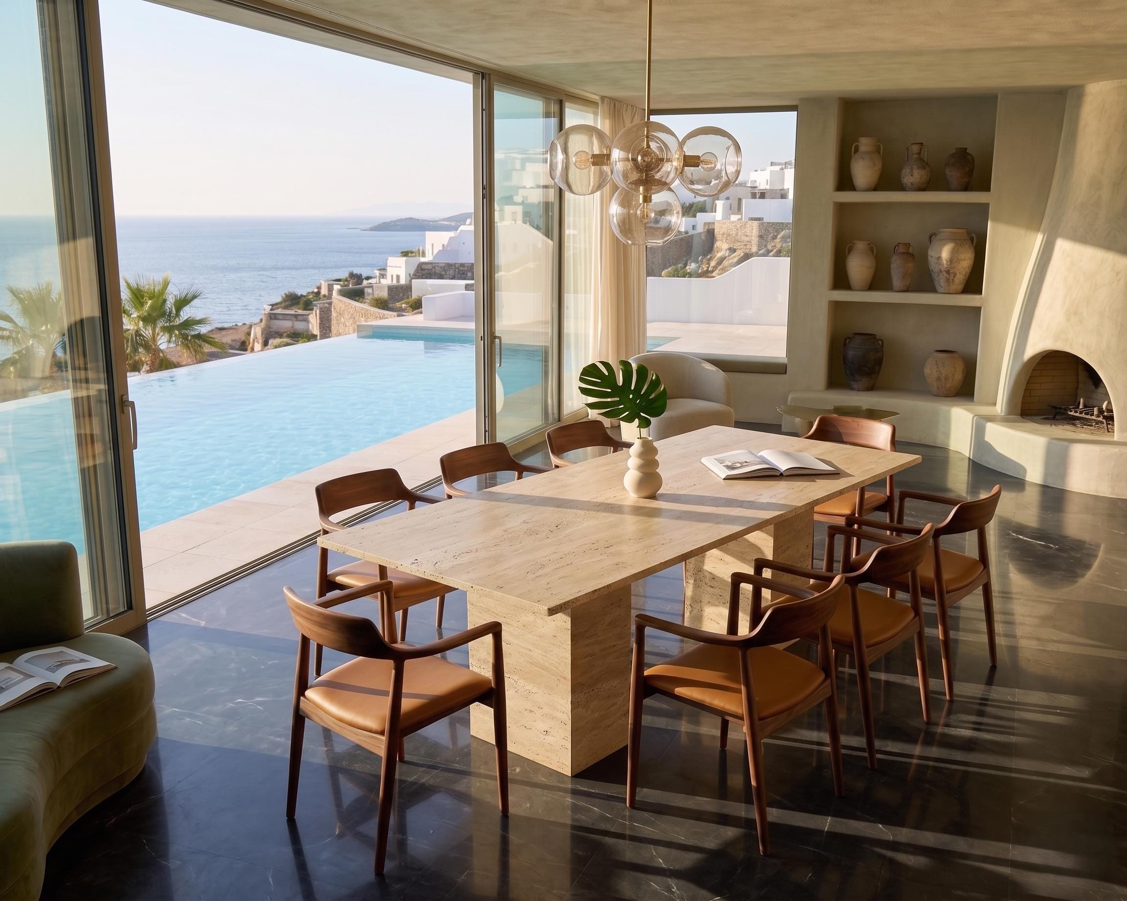 Large Rectangle Travertine Dining Table, Natural Stone Kitchen, Modern ...