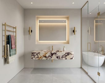 Calacatta Viola Marble Wall-Mounted Sink | Handcrafted Luxury Floating Bathroom Vanity Basin