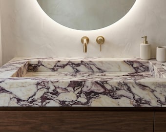 Calacatta Viola-Marmor-Waschbecken, benutzerdefinierte Schürzen-Waschbecken, lila Vein-Stein