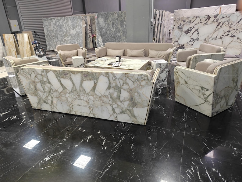 Calacatta Viola Marble Living Room Furniture Set – 9-piece Handcrafted ...