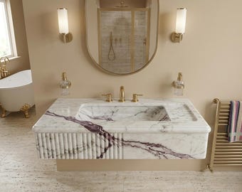 Lavabo de mármol Calacatta Viola – Lavabo de pared italiano hecho a mano