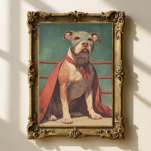 Dog Luchador Art Print, Mexican Wrestling Mask Poster, Funny Pitbull Art