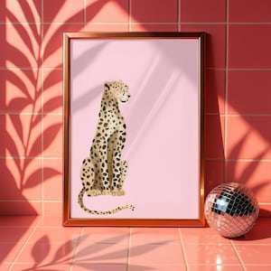 Pink Leopard Print Art, Modern Cheetah Maximalist Decor, Grandmillennial Style image 2