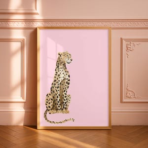 Pink Leopard Print Art, Modern Cheetah Maximalist Decor, Grandmillennial Style image 3