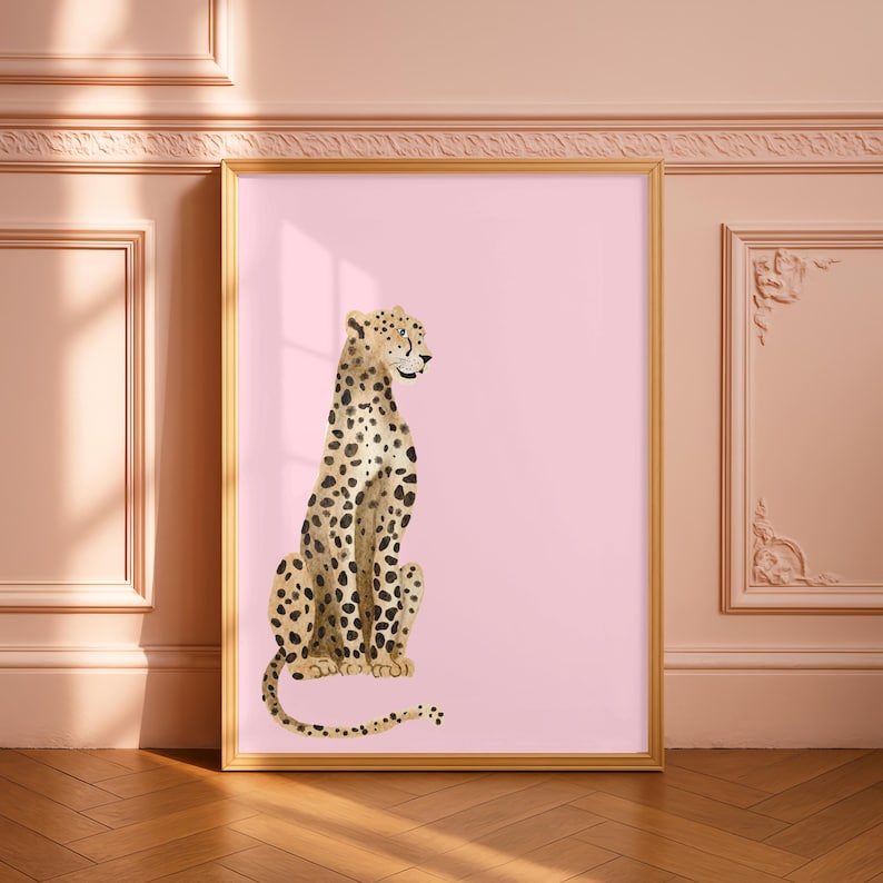 Pink Leopard Print Art, Modern Cheetah Maximalist Decor, Grandmillennial Style image 3