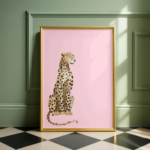 Pink Leopard Print Art, Modern Cheetah Maximalist Decor, Grandmillennial Style