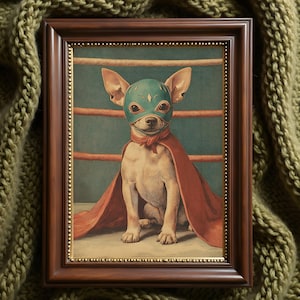 Chihuahua Luchador Vintage Art Print | Funny Dog Wall Art | Mexican Wrestling Chihuahua | Dog Lover Gift |