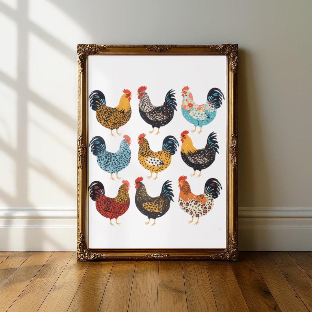 Colorful Chicken Kitchen Wall Art, Retro Poster Cottagecore Wall ...