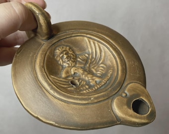 Lámpara de aceite de Ganímedes, reproducción galorromana en terracota, lámpara decorativa antigua, arqueología.