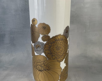 Jarrón Rosenthal grande, Alemania, porcelana Alain Le Foll, decoración floral dorada, diseño vintage, colección