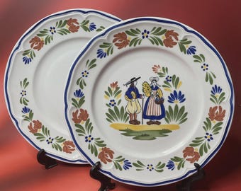 1 bandeja + 1 plato de loza francesa tradicional con decoración bretona KG Francia