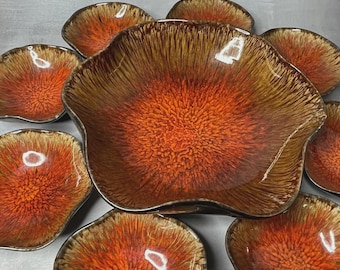 Ensaladera de cerámica vintage Neustricer Lucas St Pair sur Mer con 8 cuencos pequeños, ideal para helado, fruta u otros postres.