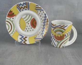 Taza de espresso Rosenthal Studio Line Laura Fiume, taza de porcelana con decoración dorada, taza de café y platillo de diseño vintage.