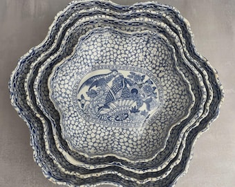 4 cuencos o platos de William Adams England, pájaro chino, principios del siglo XX, loza inglesa, decoración antigua de pájaro chino, loza transferida
