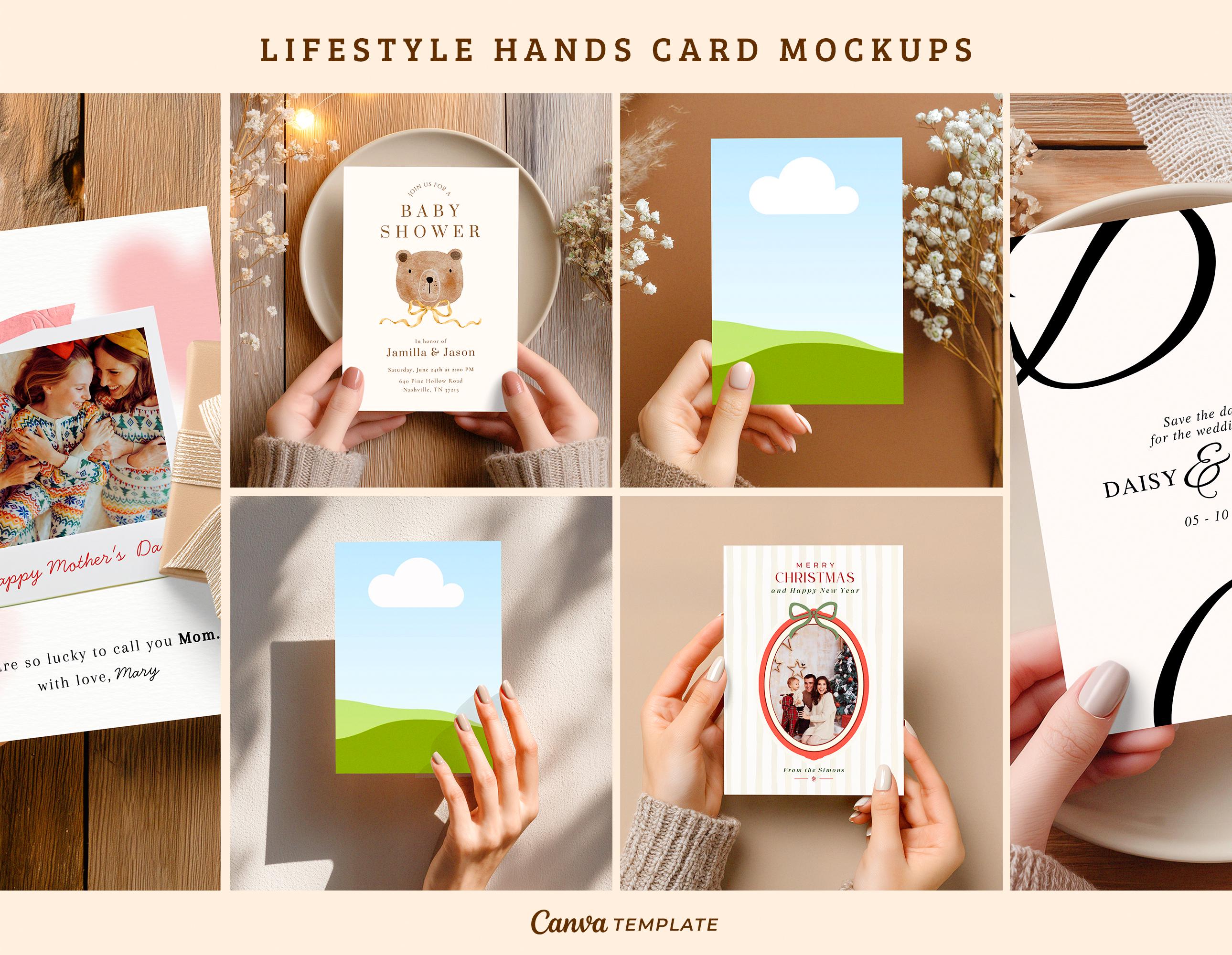 Inviting Hand Design 17 Lifestyle Hands Card Mockups, Clean Beige Boho Greeting Invitation ...