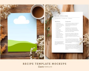 Rustic Boho Recipe Template Mockup, Coffee Mug and Recipe, Editable Vintage Recipes Canva Mockups