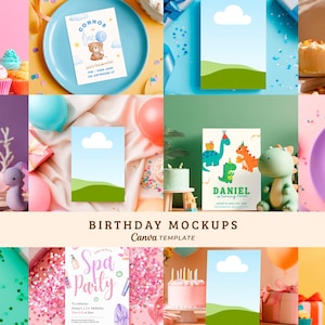 Birthday Card Mockups, Party Invitations Invite, Stationary Greetings Cards, Baby Shower Card, Canva Template
