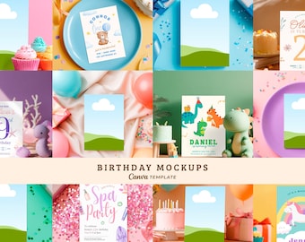 Birthday Card Mockups, Party Invitations Invite, Stationary Greetings Cards, Baby Shower Card, Canva Template