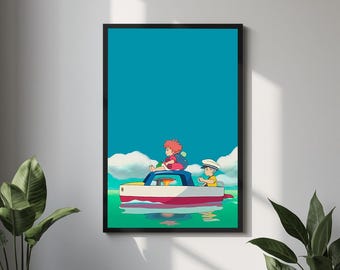 Ponyo Poster | Ponyo On The Boat Wall Art | Studio Ghibli Aesthetic Print | Cute Anime Bedroom Decor | Ponyo Fan Gift Idea