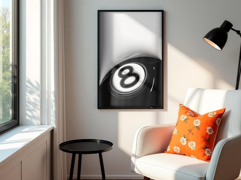 8 Ball Poster | Black White Aesthetic Wall Art | Minimal Street Style Print | Retro Cool Bedroom Decor | 8 Ball Graphic Gift image 4