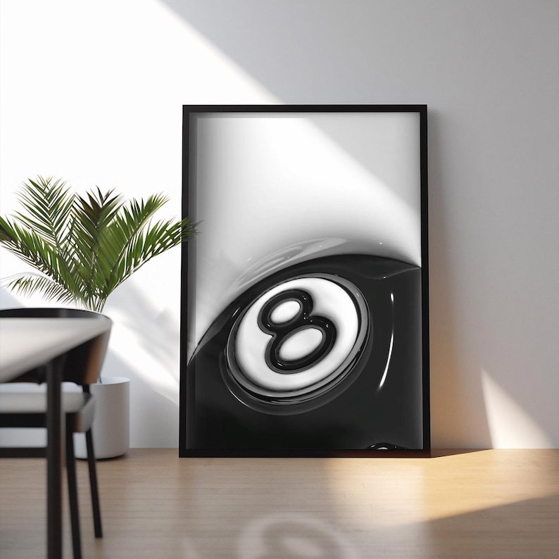 8 Ball Poster | Black White Aesthetic Wall Art | Minimal Street Style Print | Retro Cool Bedroom Decor | 8 Ball Graphic Gift image 3