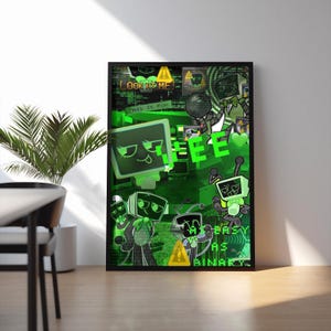 Poster di Vee Dandy's World / Decorazione murale con personaggio del gioco Roblox / Stampa con simpatico personaggio verde del computer / Decorazione per la stanza dei giocatori / Poster di gioco a cartoni animati
