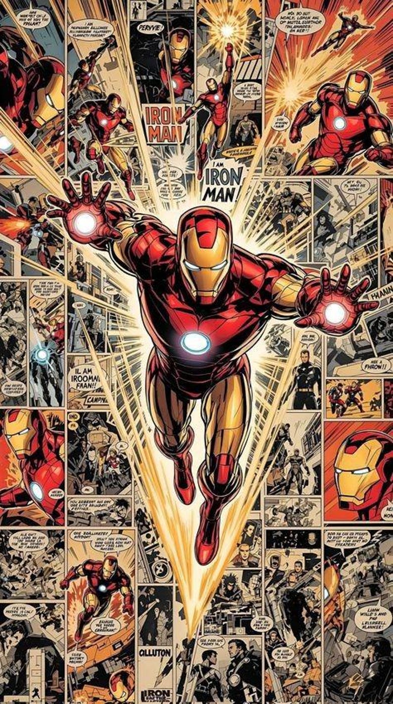 Iron Man-serieposter | Superhjälteväggkonst | Estetiskt tryck i Marvel-stil | Avengers-sovrumsinredning | Presentidé för vintage serietidningsfan bild 6
