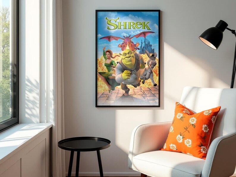 Shrek Poster | Shrek Donkey Fiona Wall Art | Dreamworks Movie Aesthetic ...